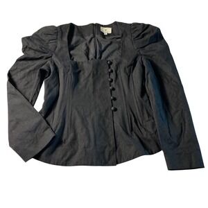 Tuckernuck Women's Black Button Front Square Neck Long Sleeve Blouse Top M